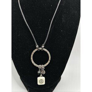 Dpirit Lala 925 Silver On Cord 16” 2” Ext 3 Charms Peace Sign Spiral Necklace